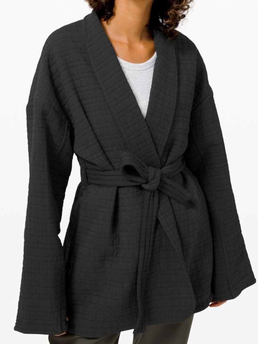 Lululemon Serene Travels Wrap Jacket Black Belted Quilted Long Sleeve